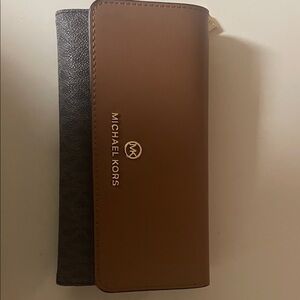 Michael Kors Tan and black wallet, credit card, coins and check holder.